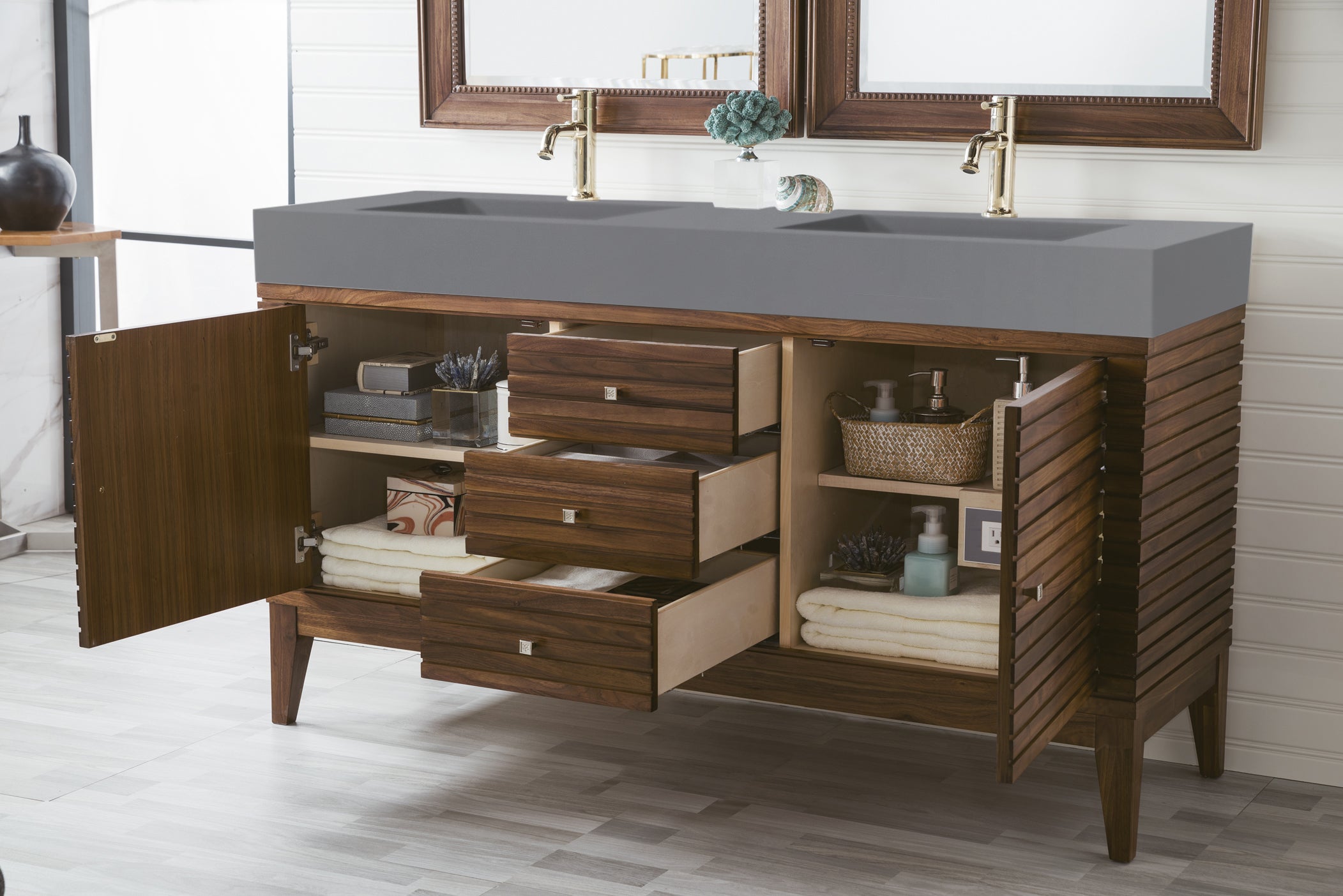 dusk grey glossy double vanity