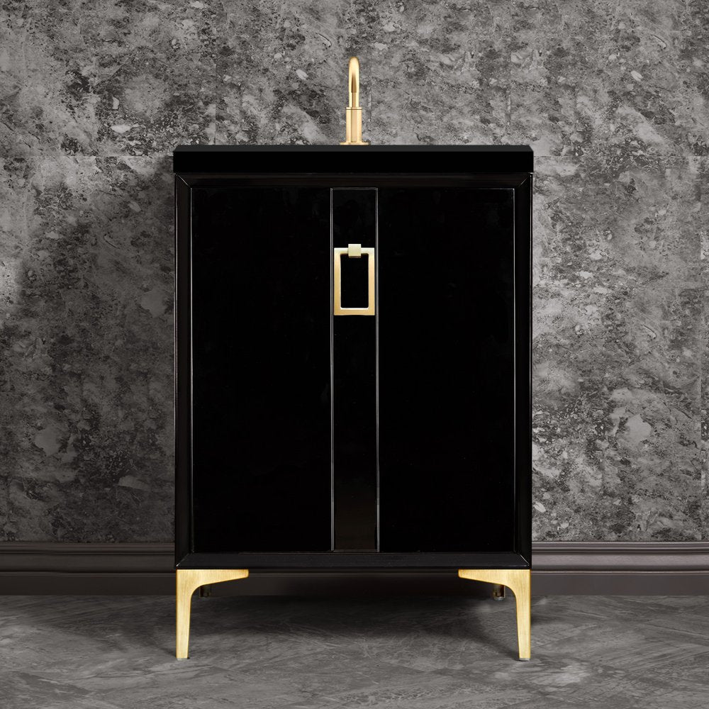 black with satin brass vanity