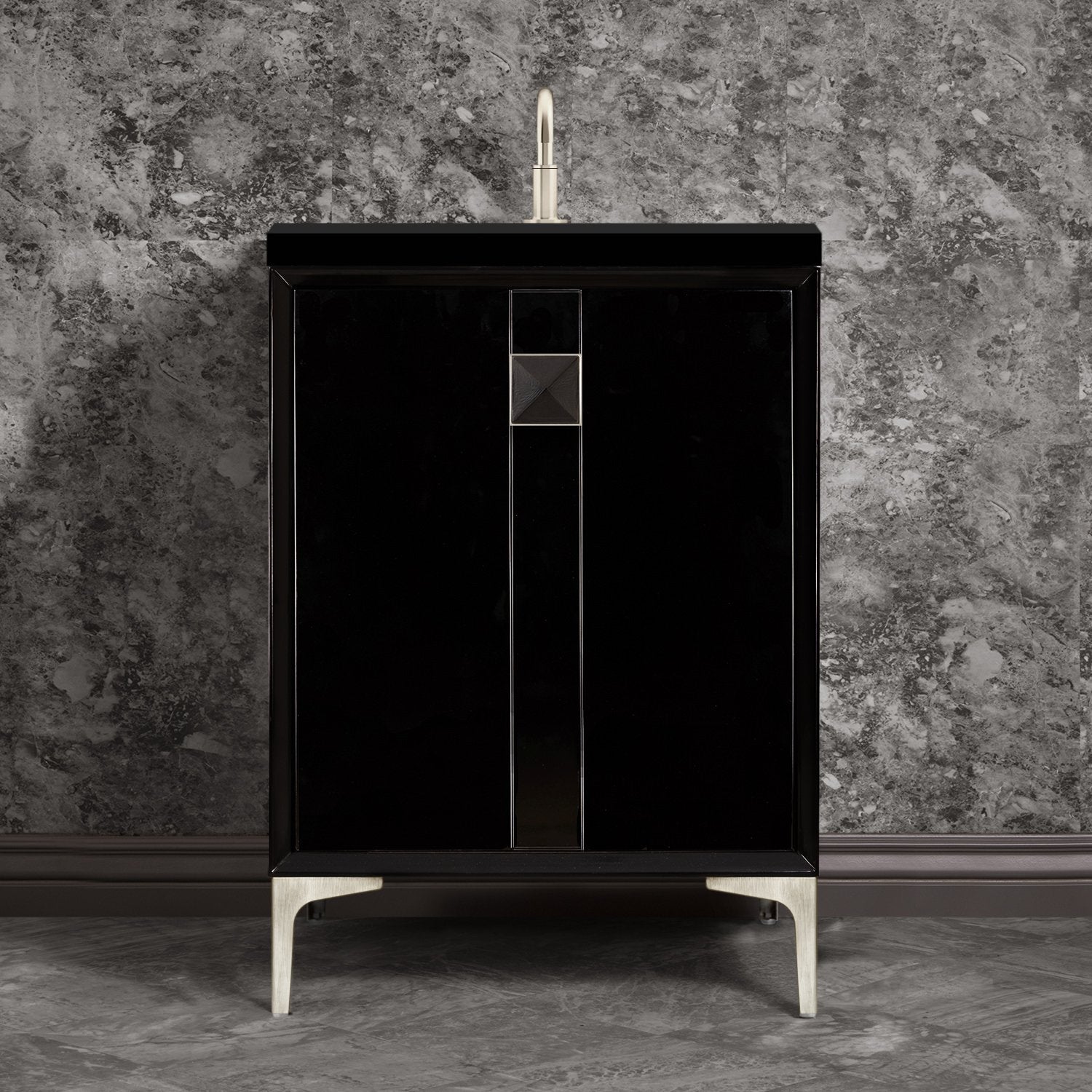 Linkasink Tuxedo with 3" Black Artisan Glass Prism Hardware Vanity