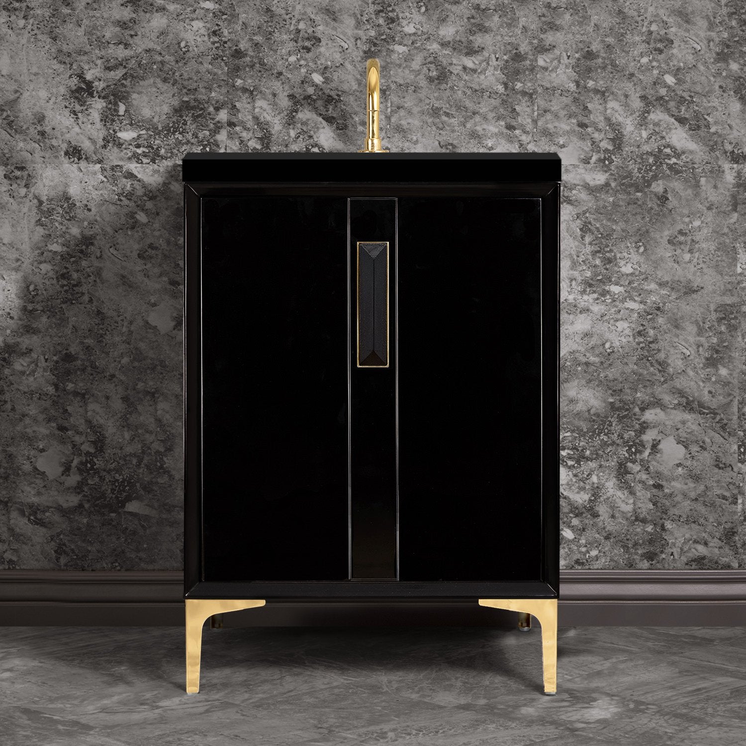 Linkasink Tuxedo with 8" Black Artisan Glass Prism Hardware Vanity