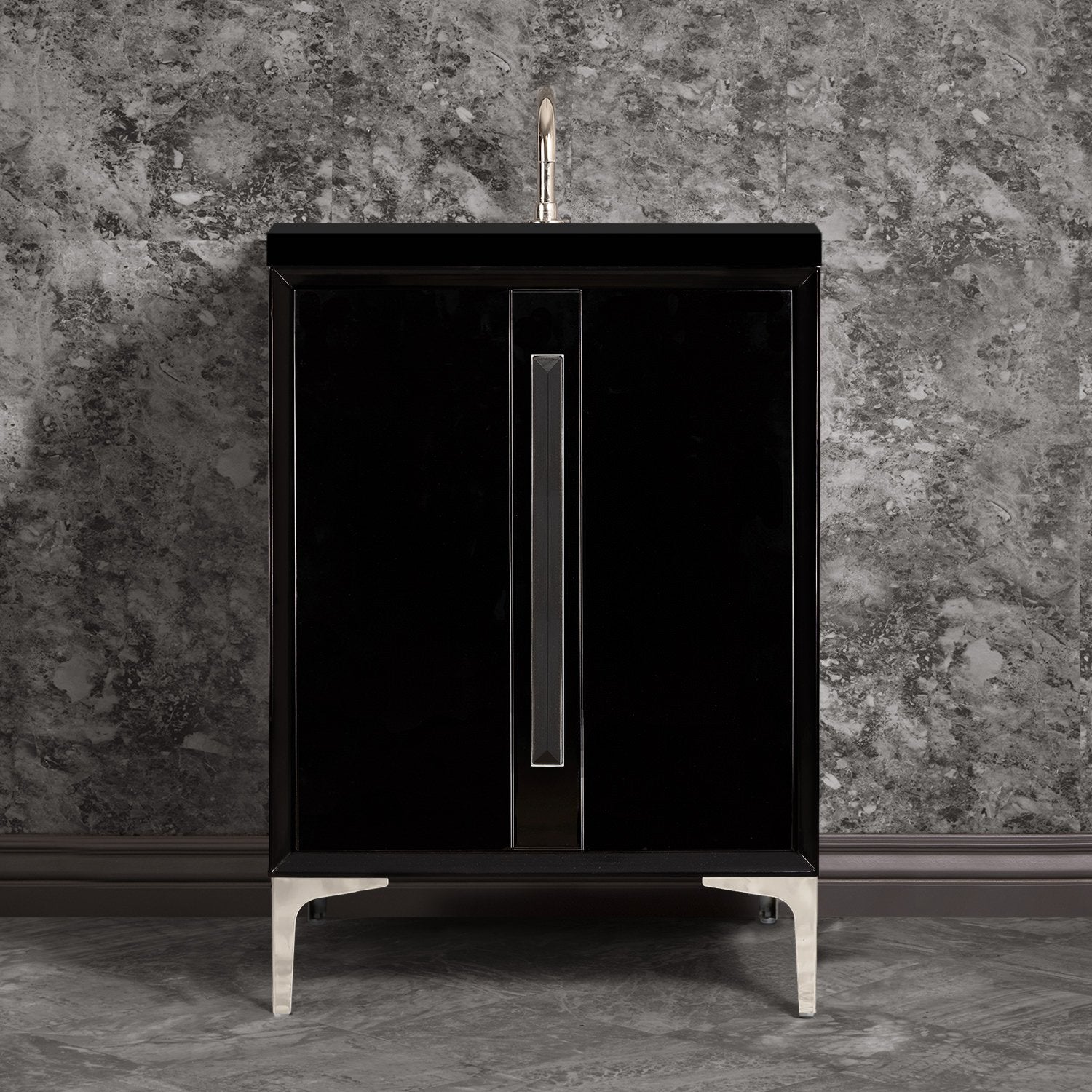 Linkasink Tuxedo with 18" Black Artisan Glass Prism Hardware Vanity