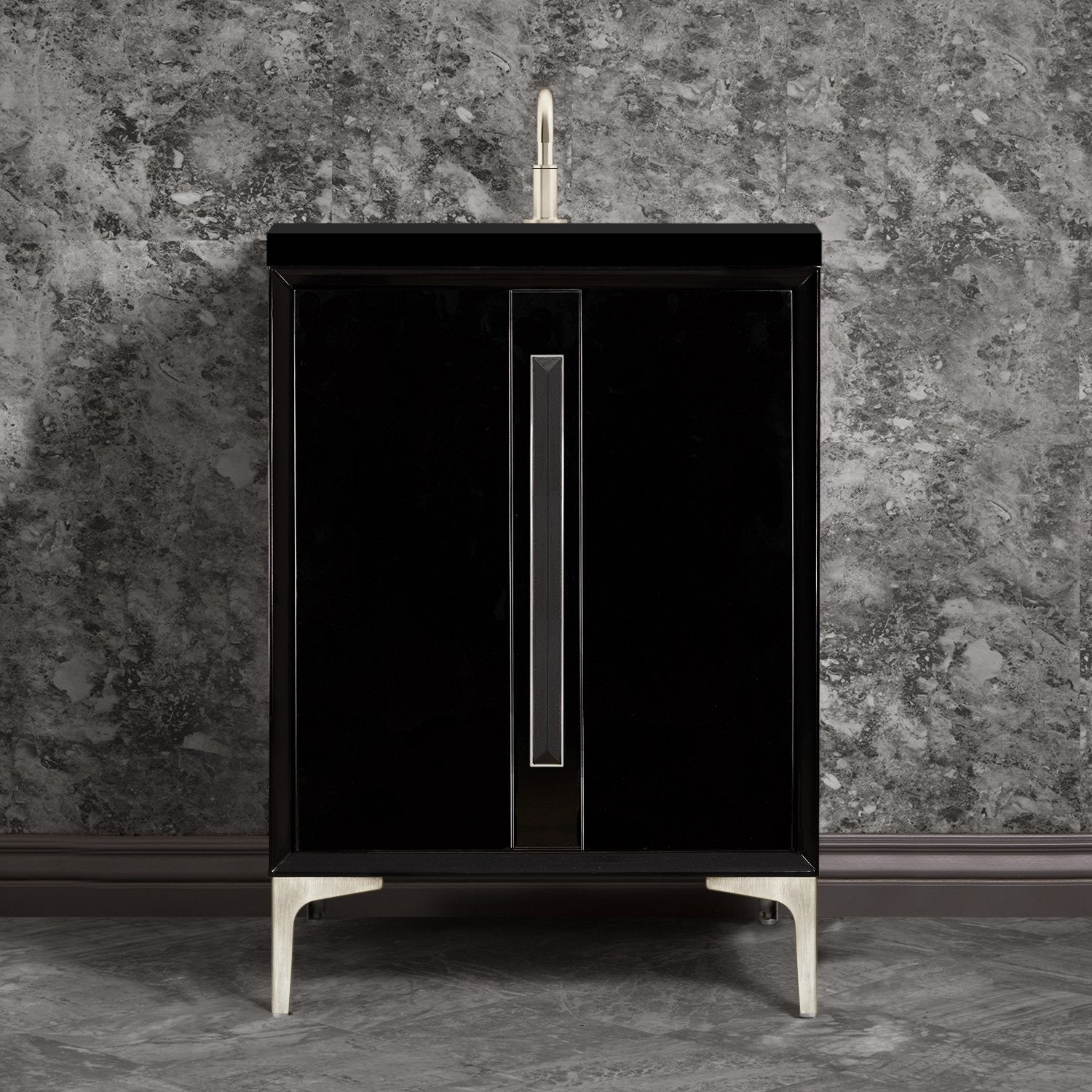 Linkasink Tuxedo with 18" Black Artisan Glass Prism Hardware Vanity