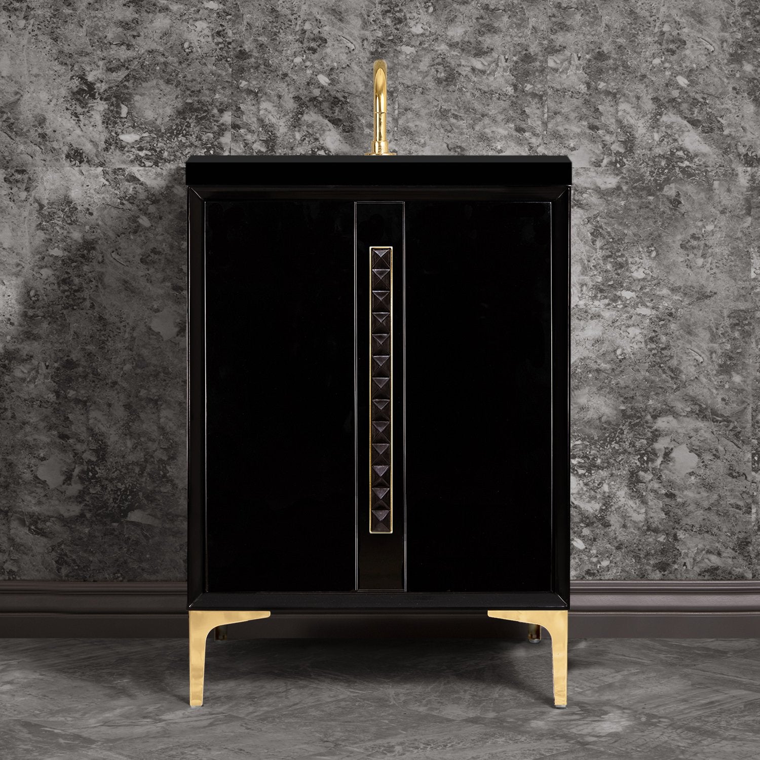 Linkasink Tuxedo with 18" Black Artisan Glass Pyramid Hardware Vanity