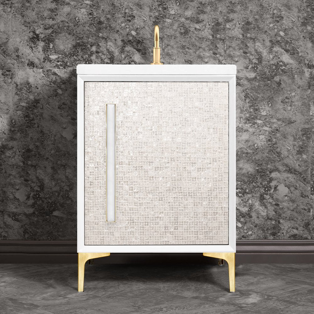 satin brass with white prism glass vanity