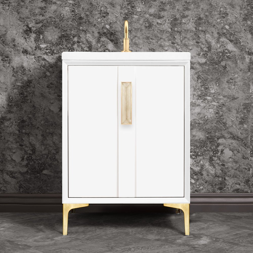 satin brass with eglomisé prism glass vanity