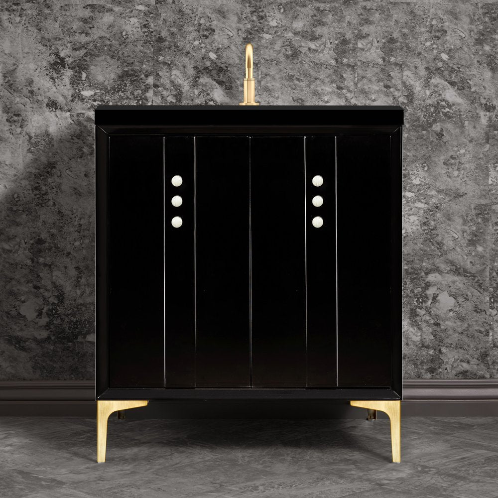 black with satin brass vanity