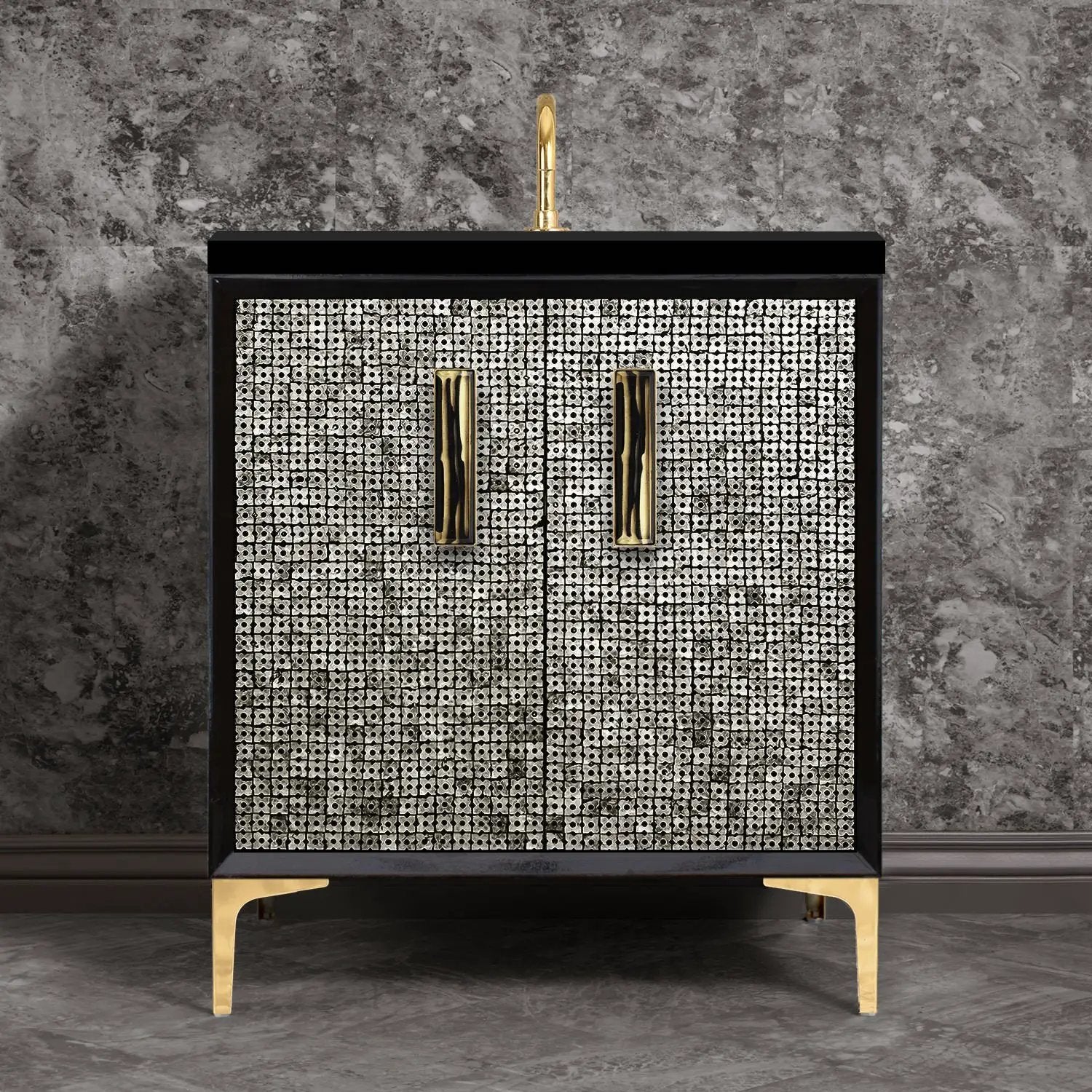 Linkasink Mother of Pearl with 8" Artisan Tiger Glass Prism Hardware Vanity by Linkasink
