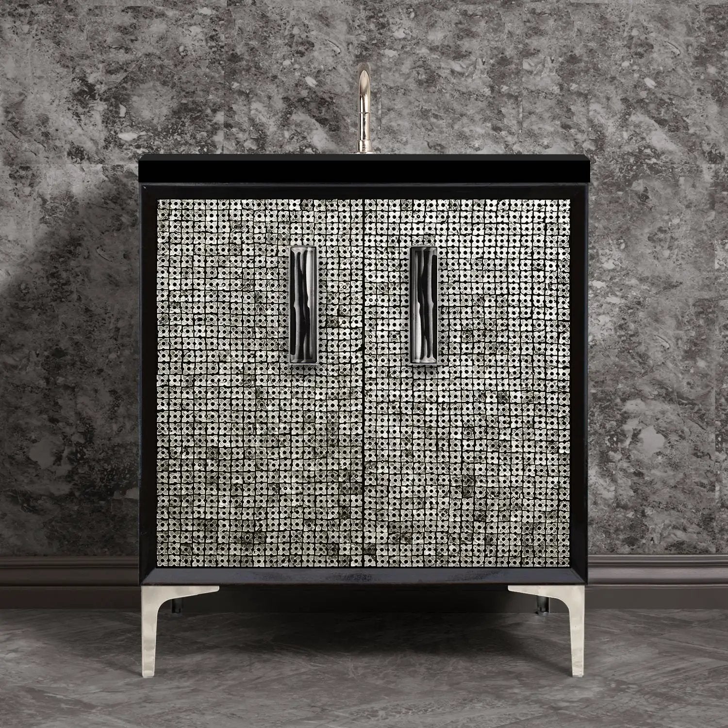 Linkasink Mother of Pearl with 8" Artisan Tiger Glass Prism Hardware Vanity by Linkasink