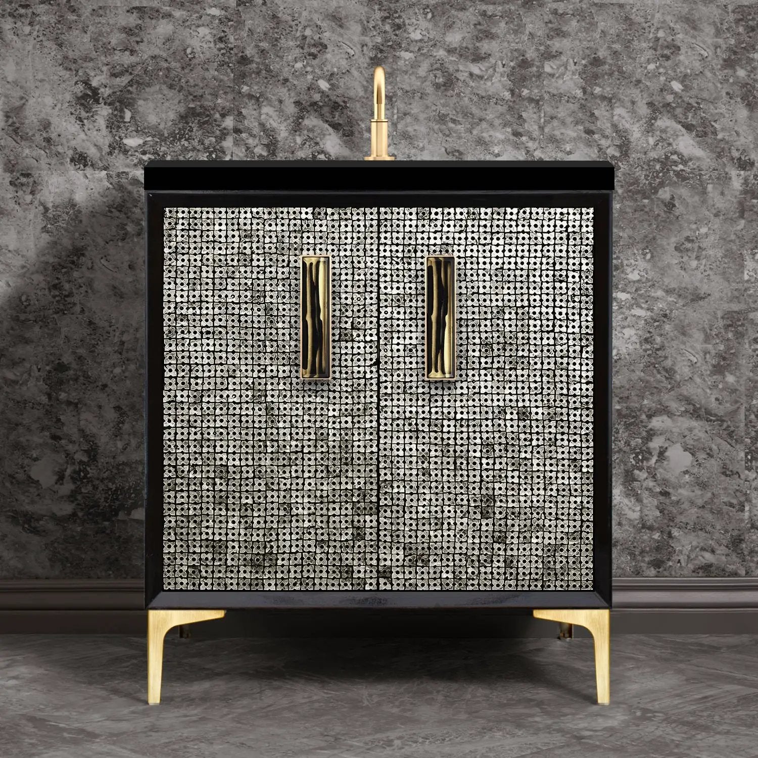 Linkasink Mother of Pearl with 8" Artisan Tiger Glass Prism Hardware Vanity by Linkasink