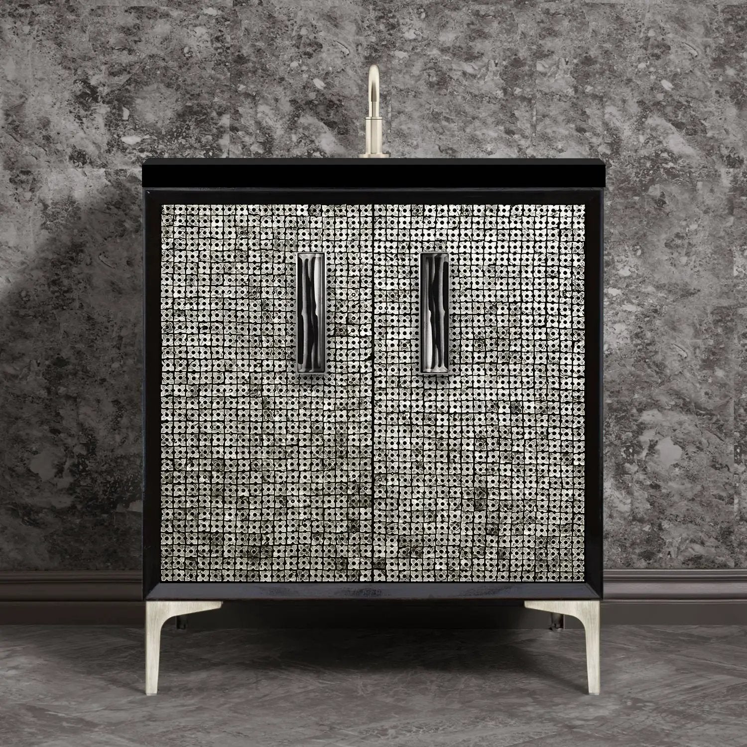 Linkasink Mother of Pearl with 8" Artisan Tiger Glass Prism Hardware Vanity by Linkasink