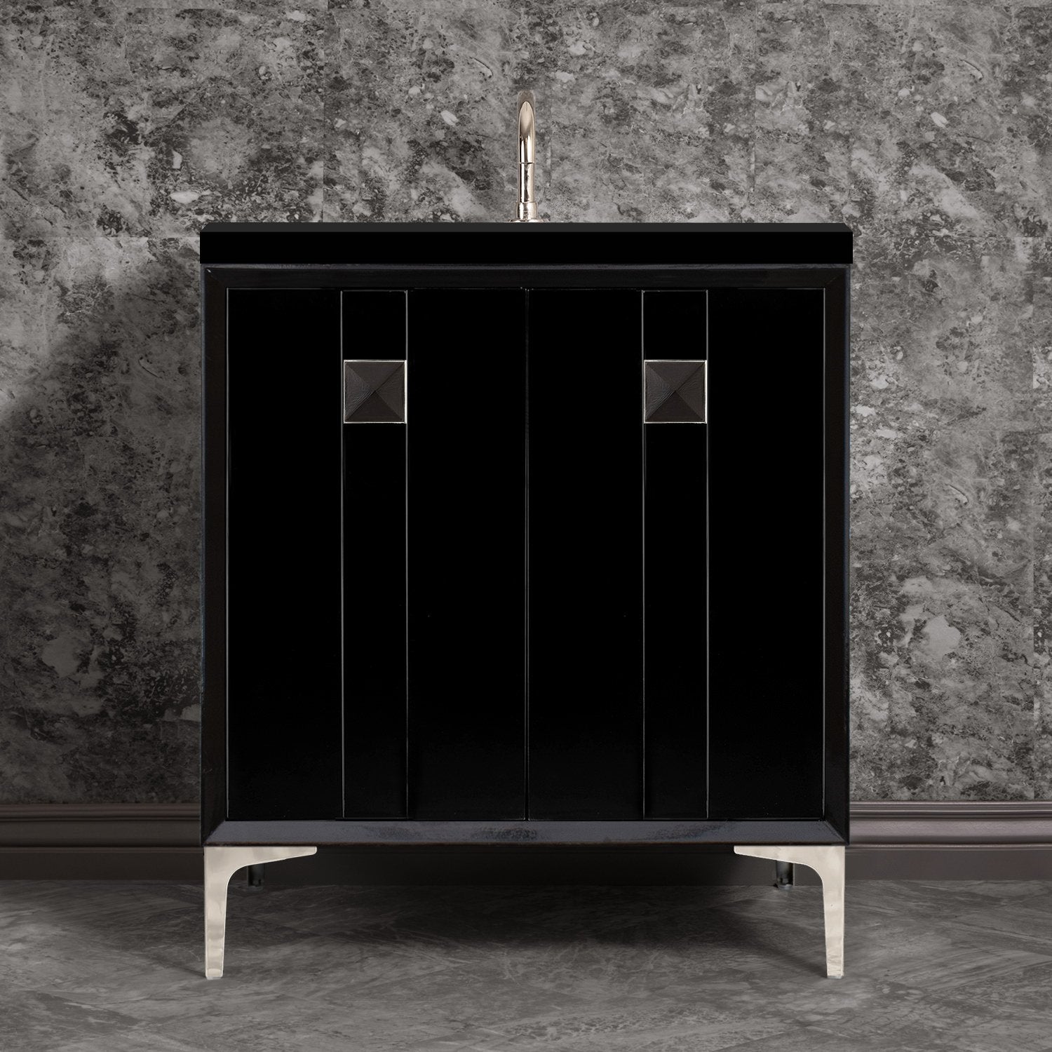 Linkasink Tuxedo with 3" Black Artisan Glass Prism Hardware Vanity