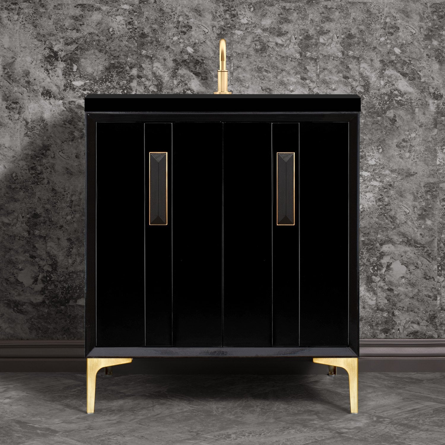 Linkasink Tuxedo with 8" Black Artisan Glass Prism Hardware Vanity