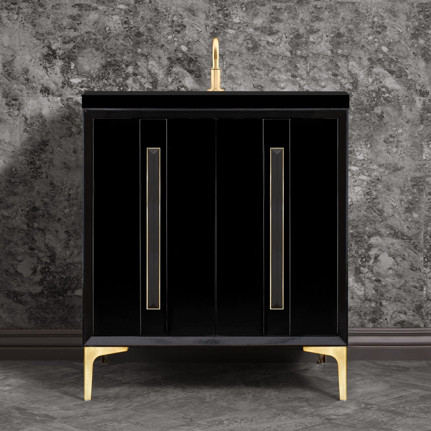 Linkasink Tuxedo with 18" Black Artisan Glass Prism Hardware Vanity