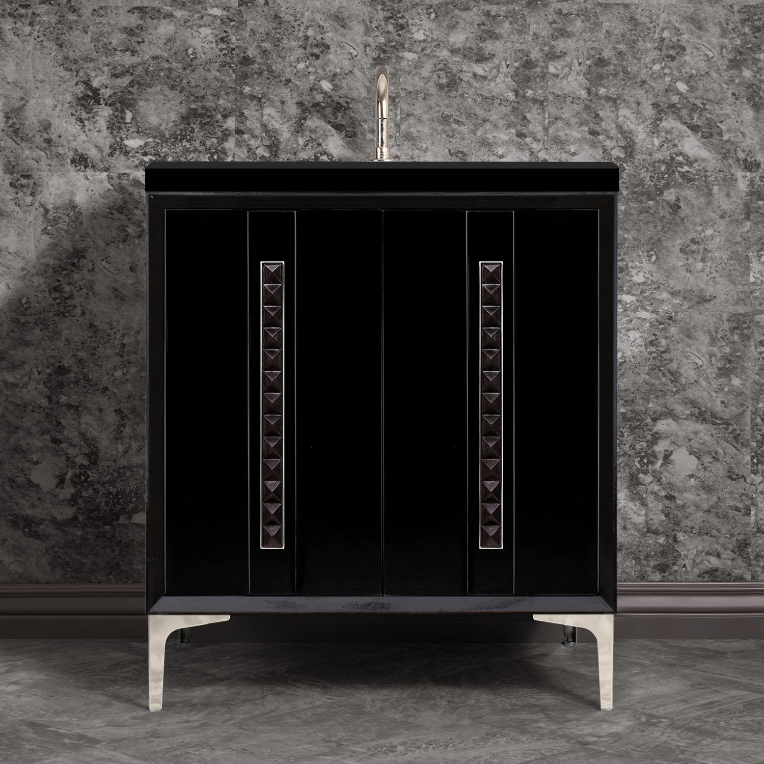 Linkasink Tuxedo with 18" Black Artisan Glass Pyramid Hardware Vanity