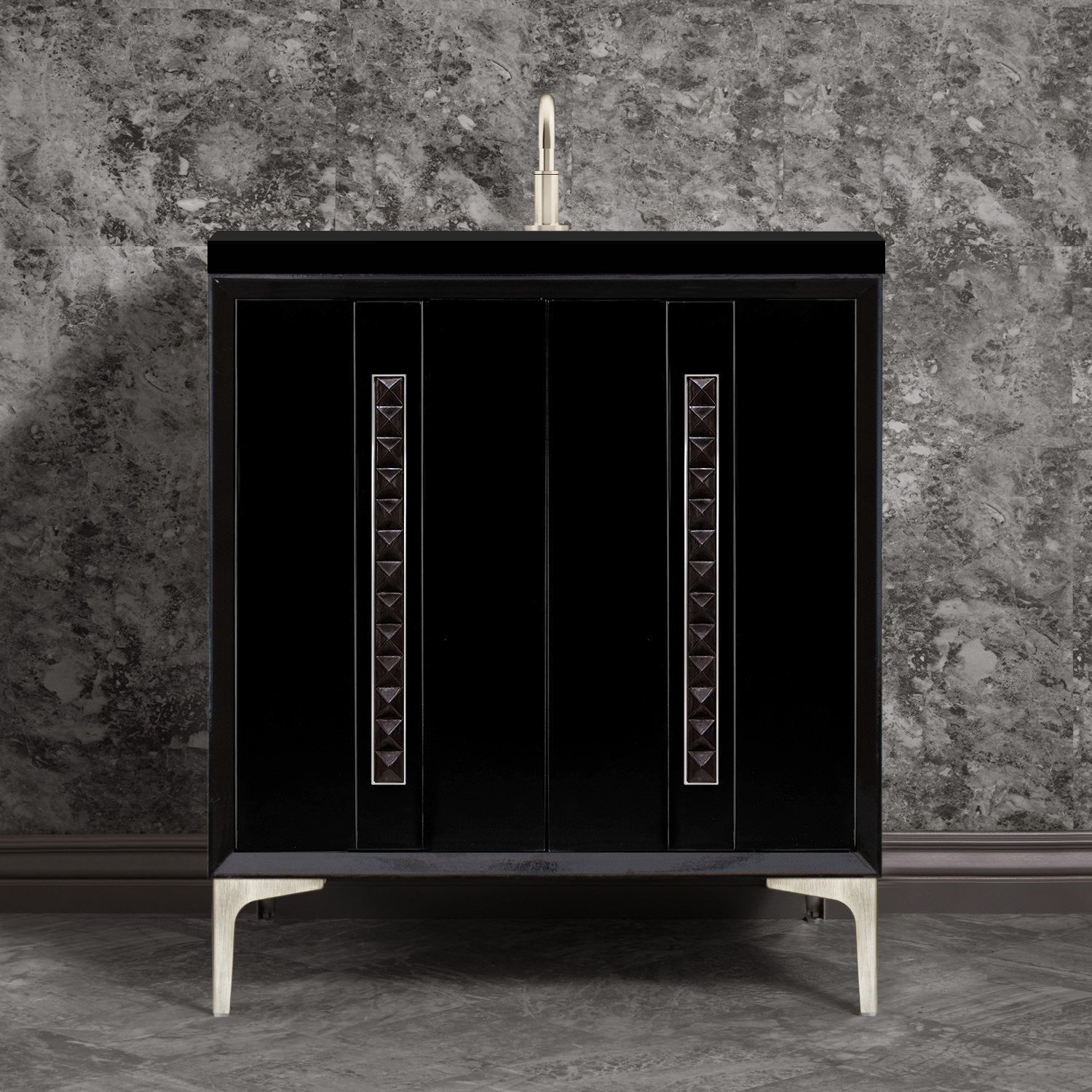 Linkasink Tuxedo with 18" Black Artisan Glass Pyramid Hardware Vanity