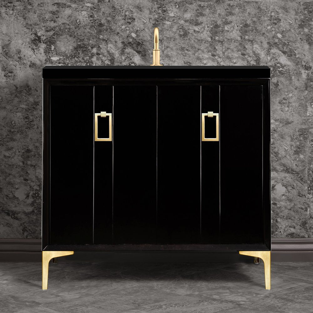 black with satin brass vanity