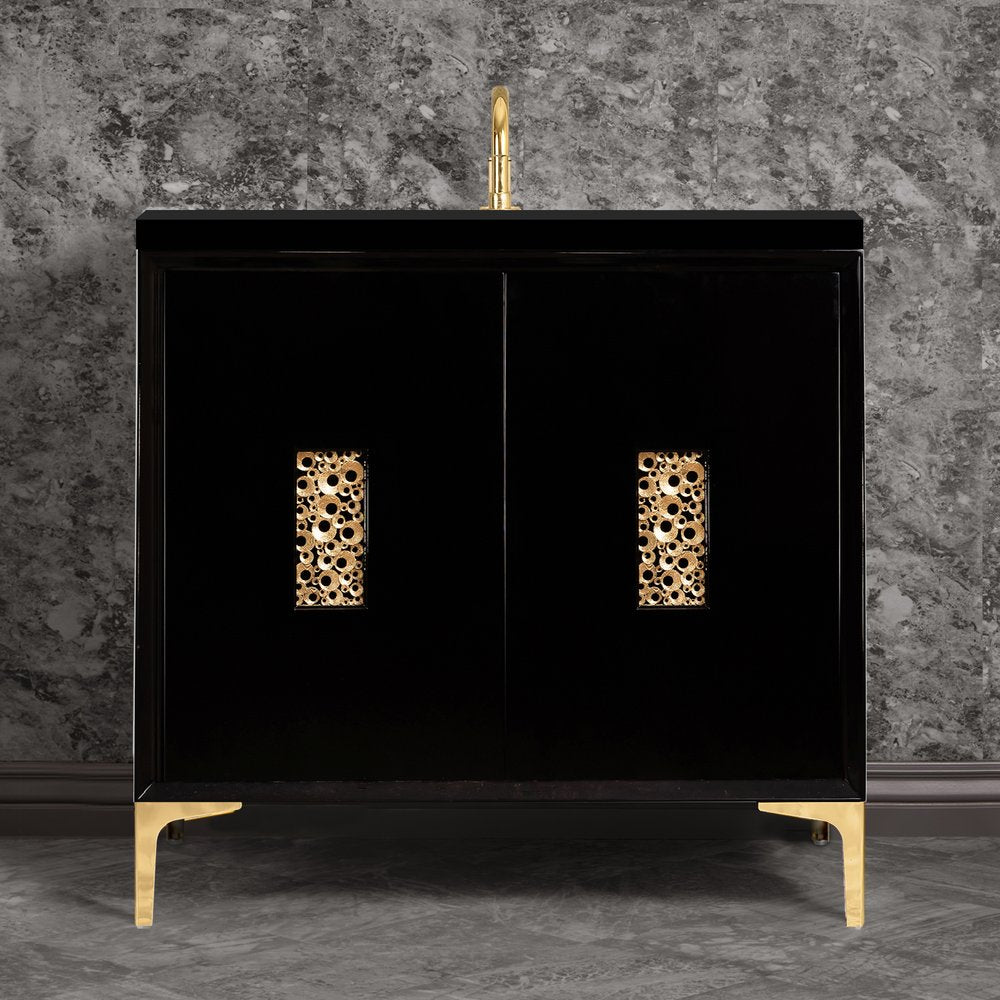 black with polished brass vanity