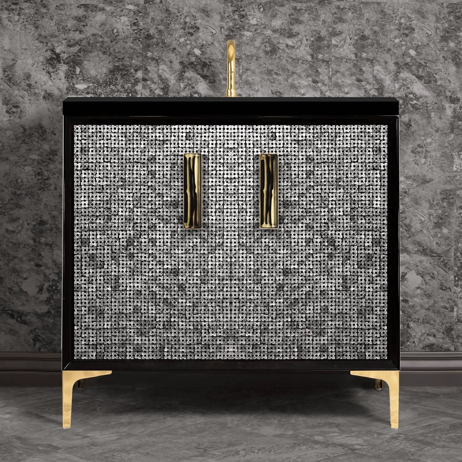 Linkasink Mother of Pearl with 8" Artisan Tiger Glass Prism Hardware Vanity by Linkasink