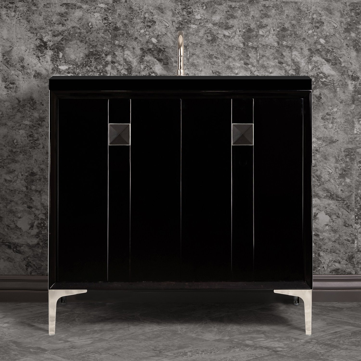 Linkasink Tuxedo with 3" Black Artisan Glass Prism Hardware Vanity