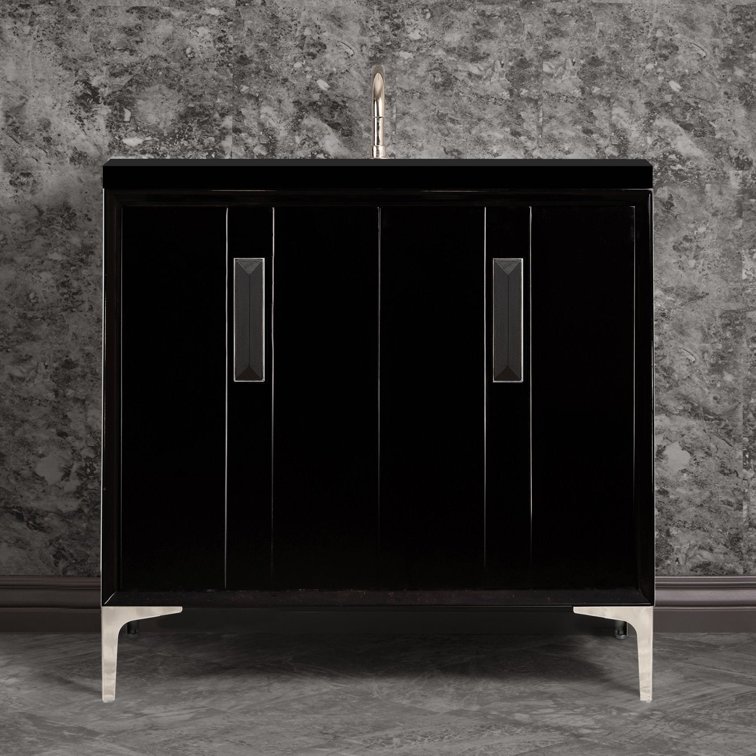 Linkasink Tuxedo with 8" Black Artisan Glass Prism Hardware Vanity