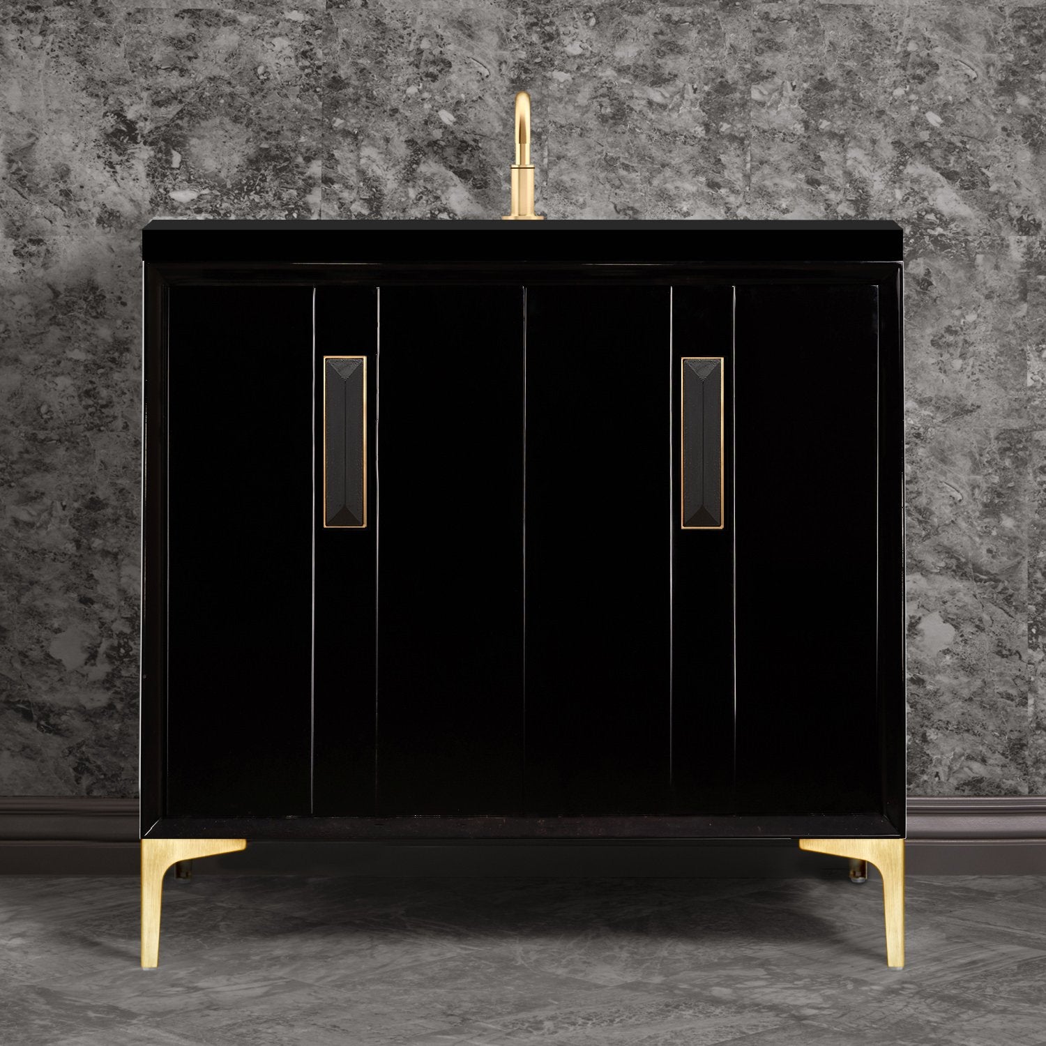 Linkasink Tuxedo with 8" Black Artisan Glass Prism Hardware Vanity