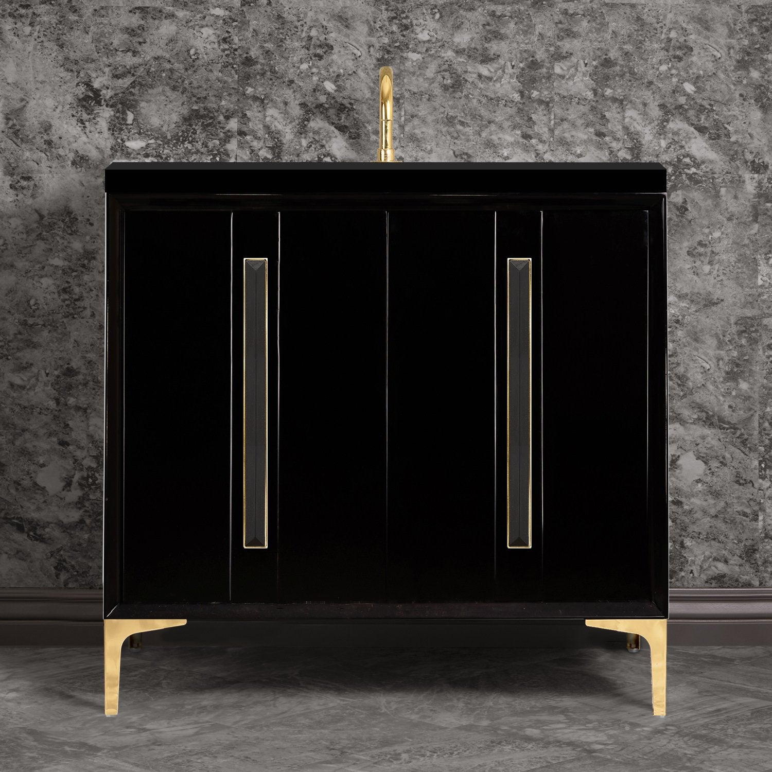 Linkasink Tuxedo with 18" Black Artisan Glass Prism Hardware Vanity