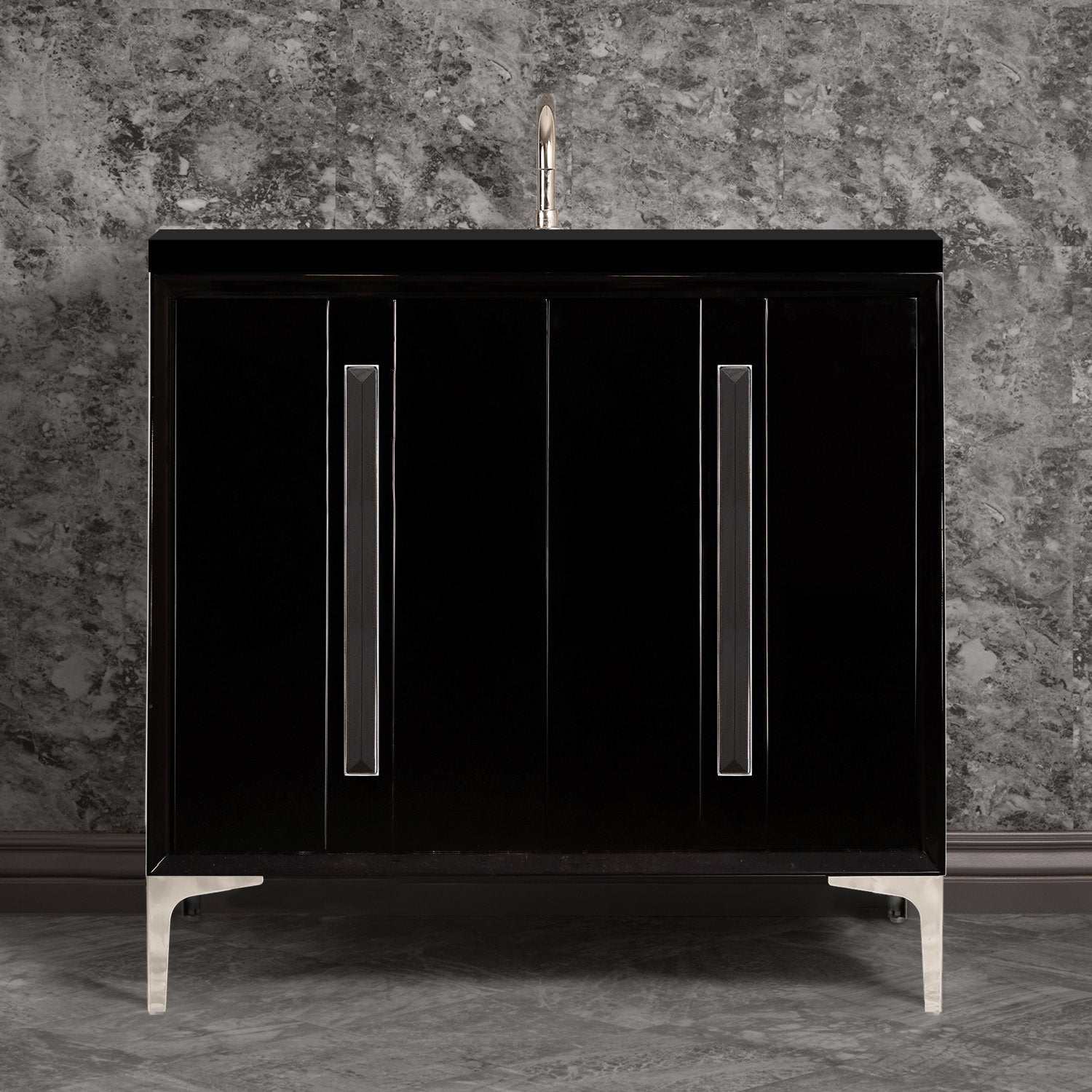 Linkasink Tuxedo with 18" Black Artisan Glass Prism Hardware Vanity