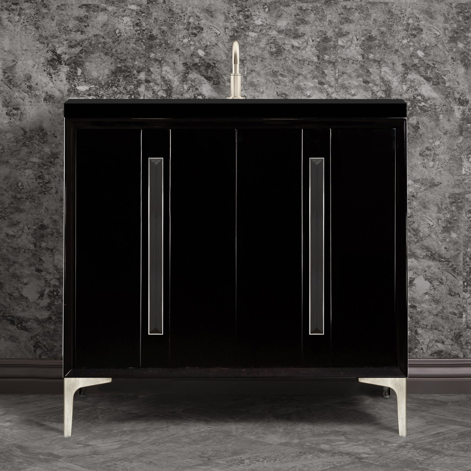 Linkasink Tuxedo with 18" Black Artisan Glass Prism Hardware Vanity