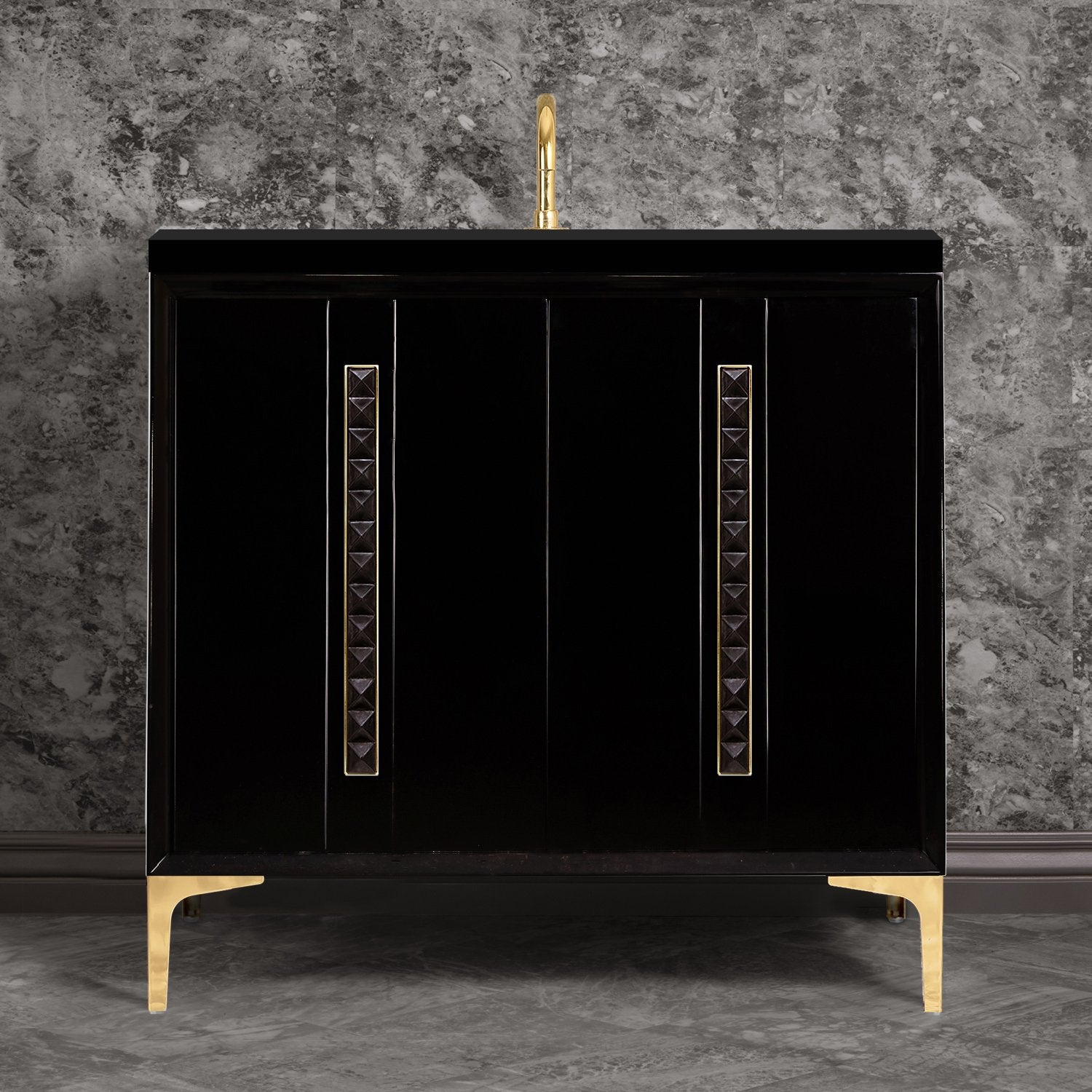 Linkasink Tuxedo with 18" Black Artisan Glass Pyramid Hardware Vanity