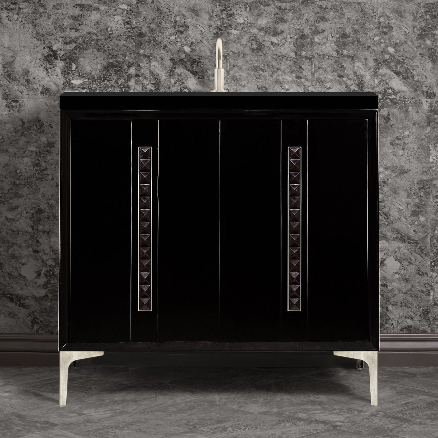 Linkasink Tuxedo with 18" Black Artisan Glass Pyramid Hardware Vanity