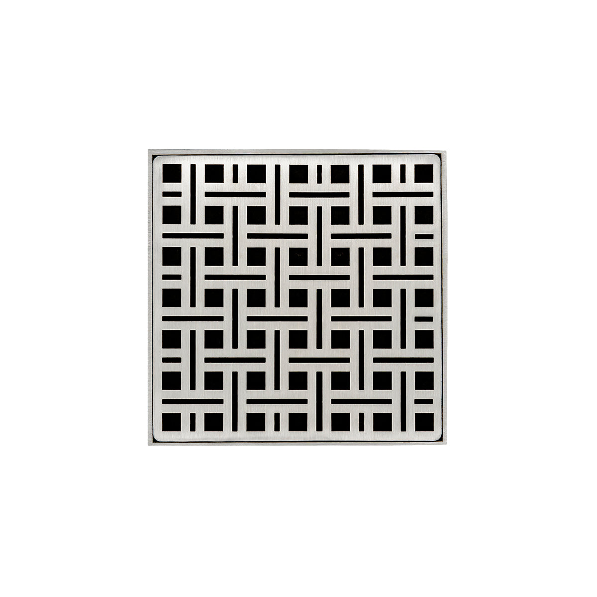 Infinity Drain 5" x 5" VD 5 High Flow Premium Center Drain Kit with Weave Pattern Decorative Plate with Cast Iron Drain Body, 3" No-Hub Outlet