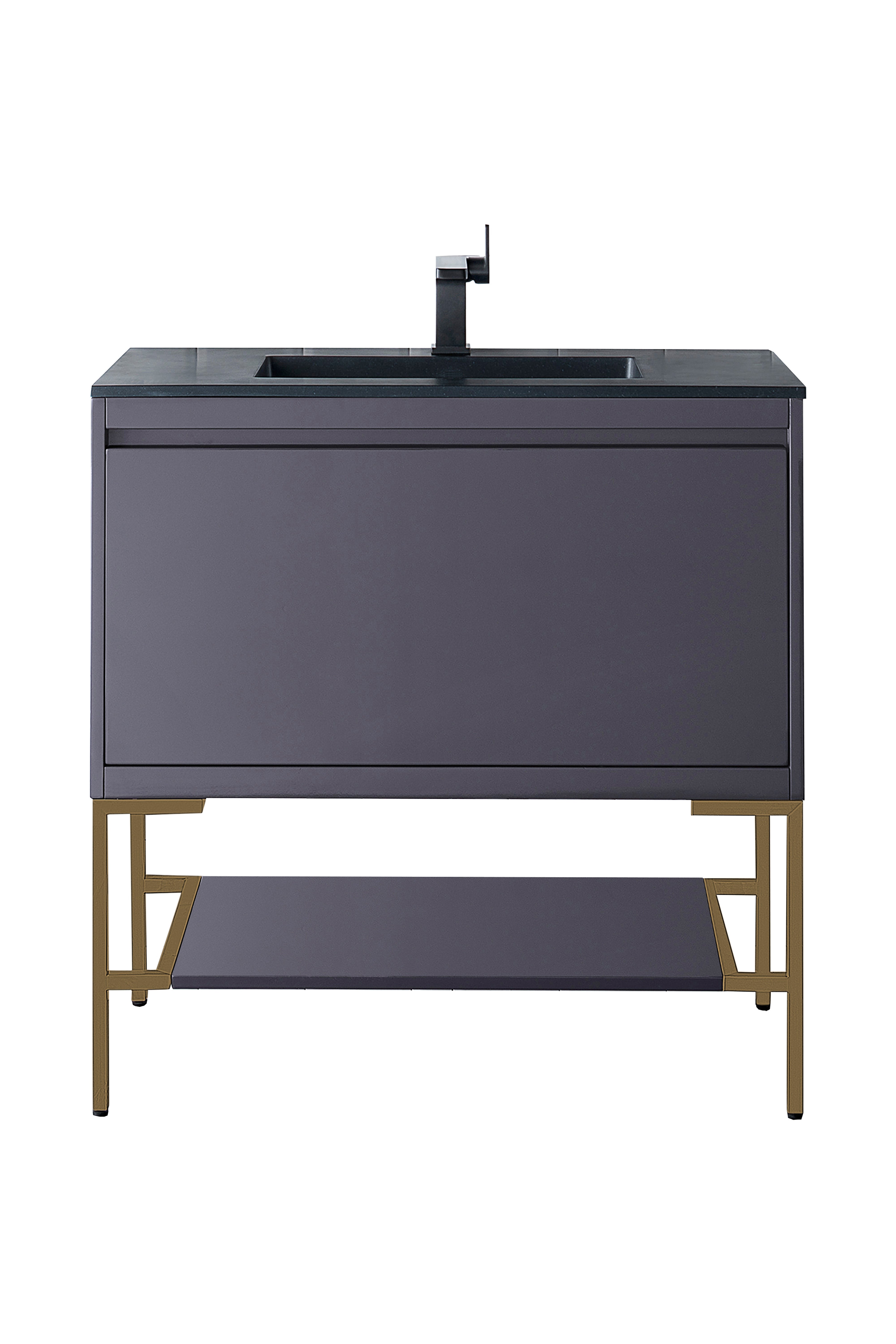 James Martin Vanities Milan 35.4" Single Vanity Cabinet, Modern Grey Glossy, Radiant Gold