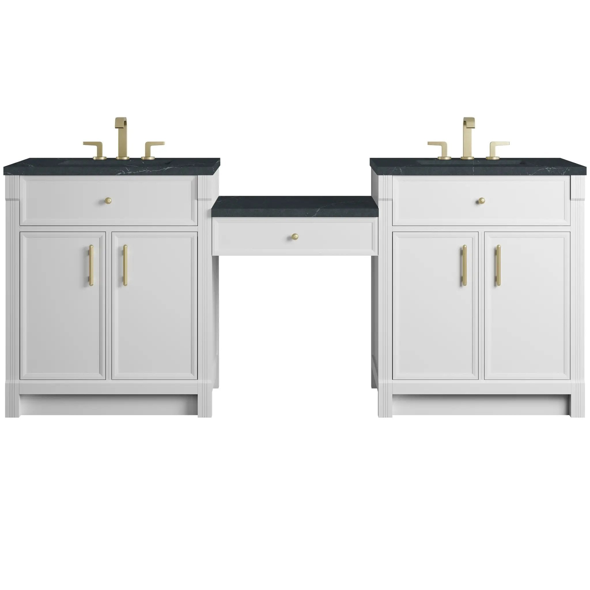 James Martin Bellshire 84" Dual Vanity Set with 24" Make-Up Counter - Bright White by James Martin Vanities