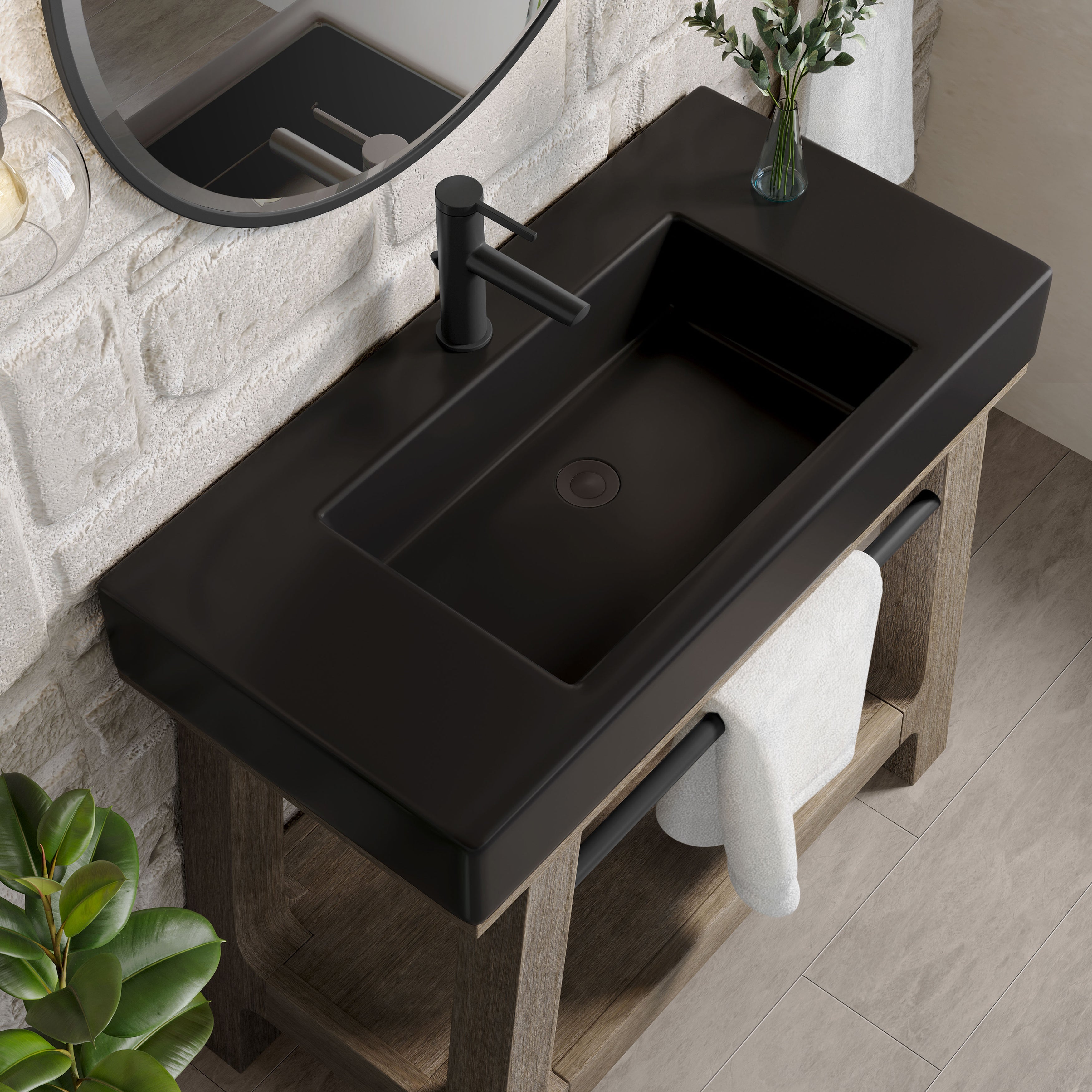 weathered timber sink console