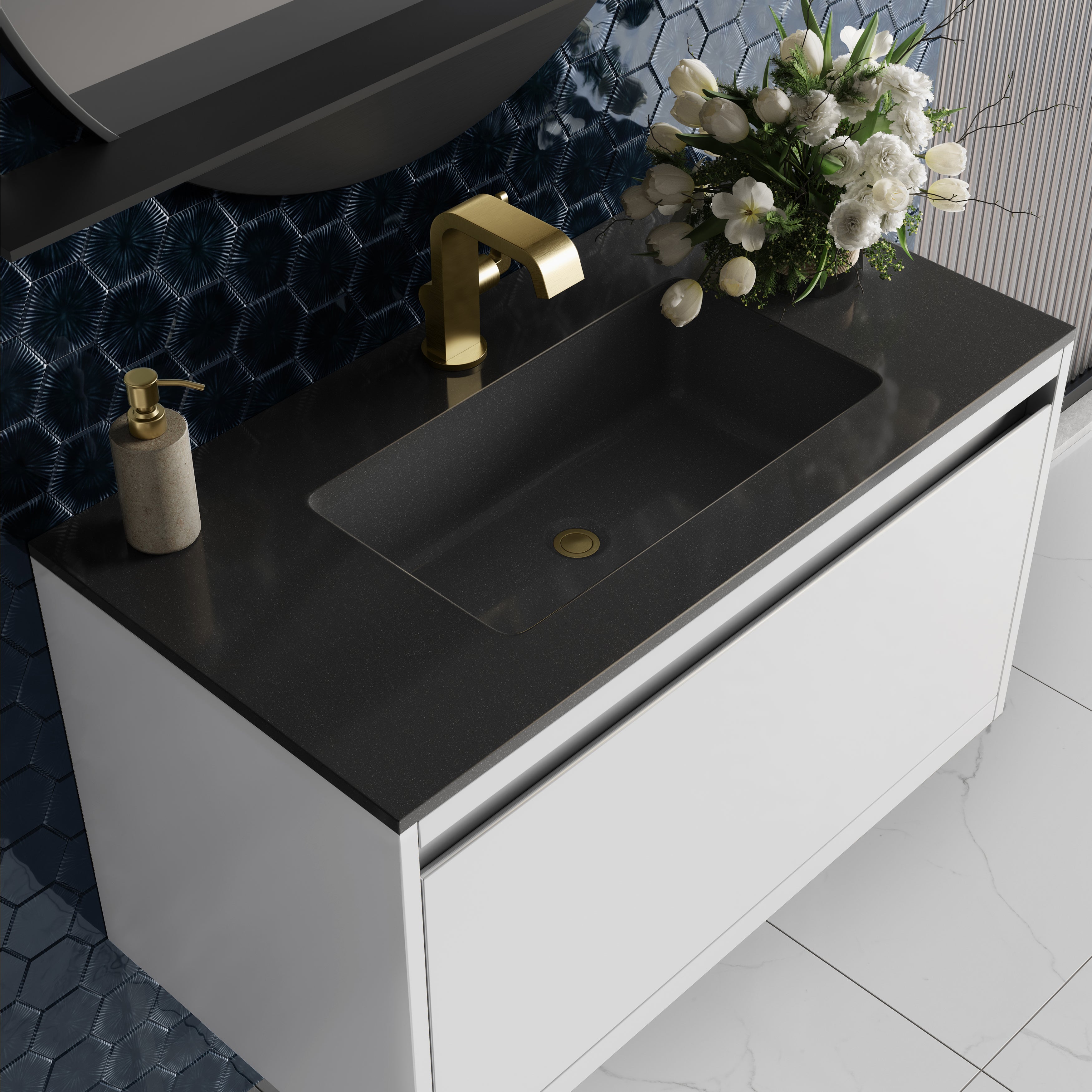 charcoal black composite stone top vanity