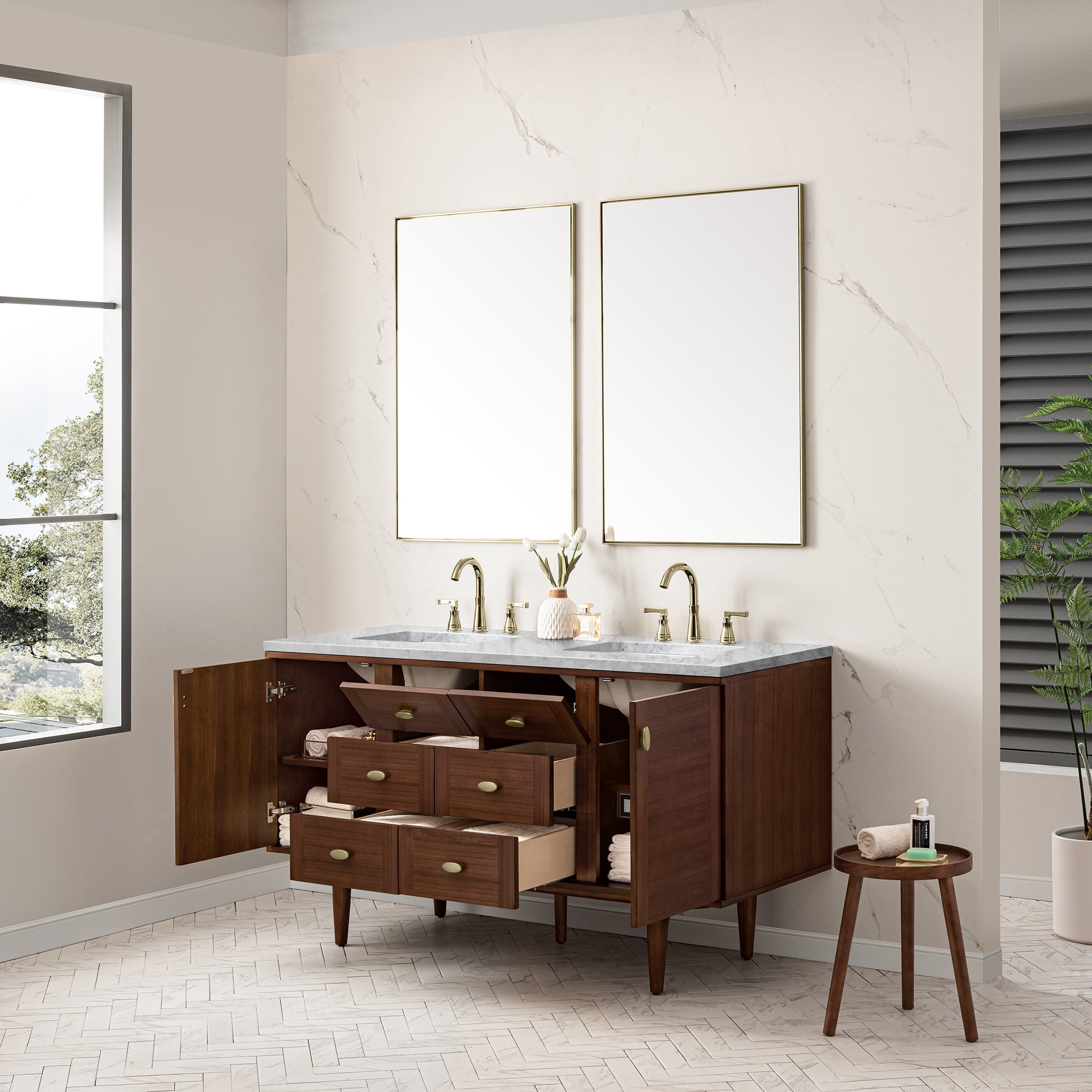 mid-century walnut vanity