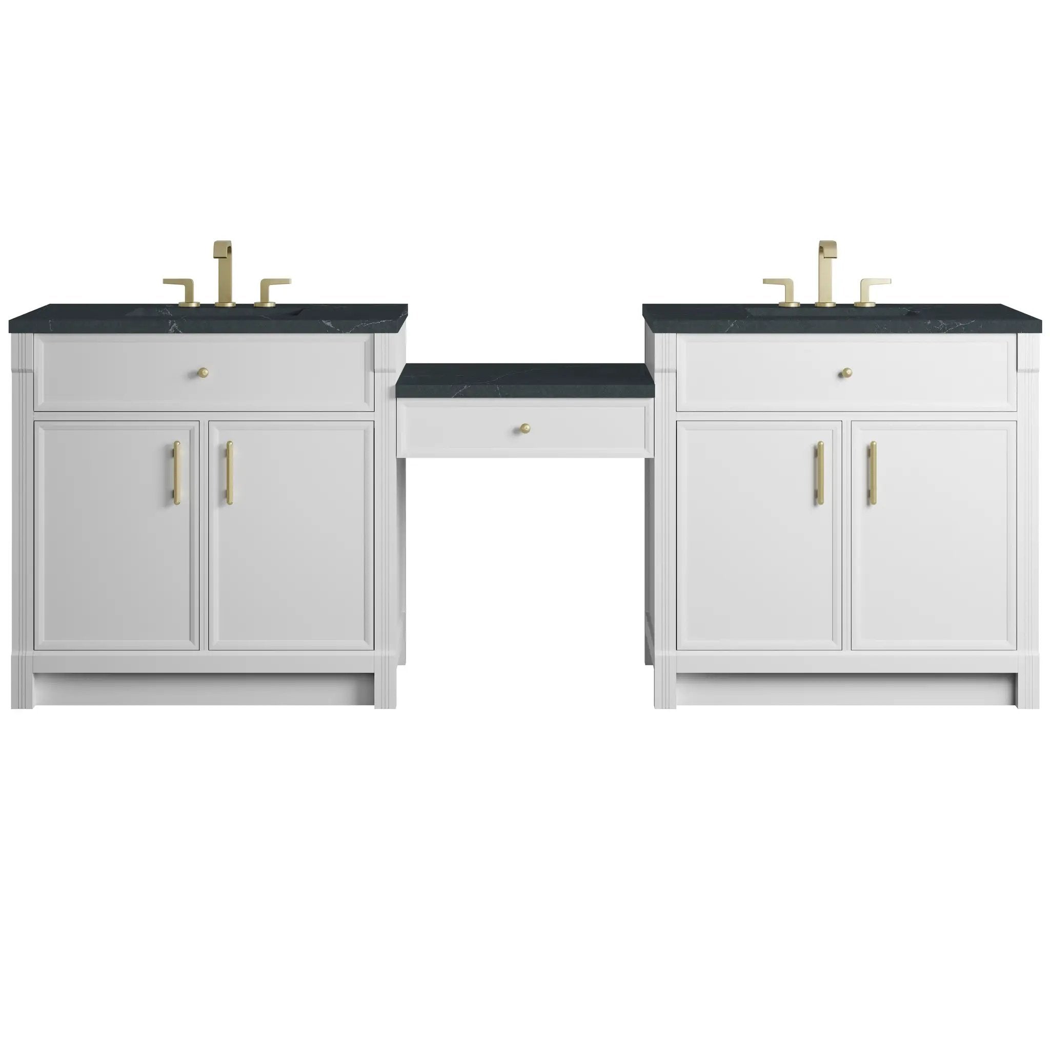 James Martin Bellshire 96" Dual Vanity Set with 24" Make-Up Counter - Bright White by James Martin Vanities