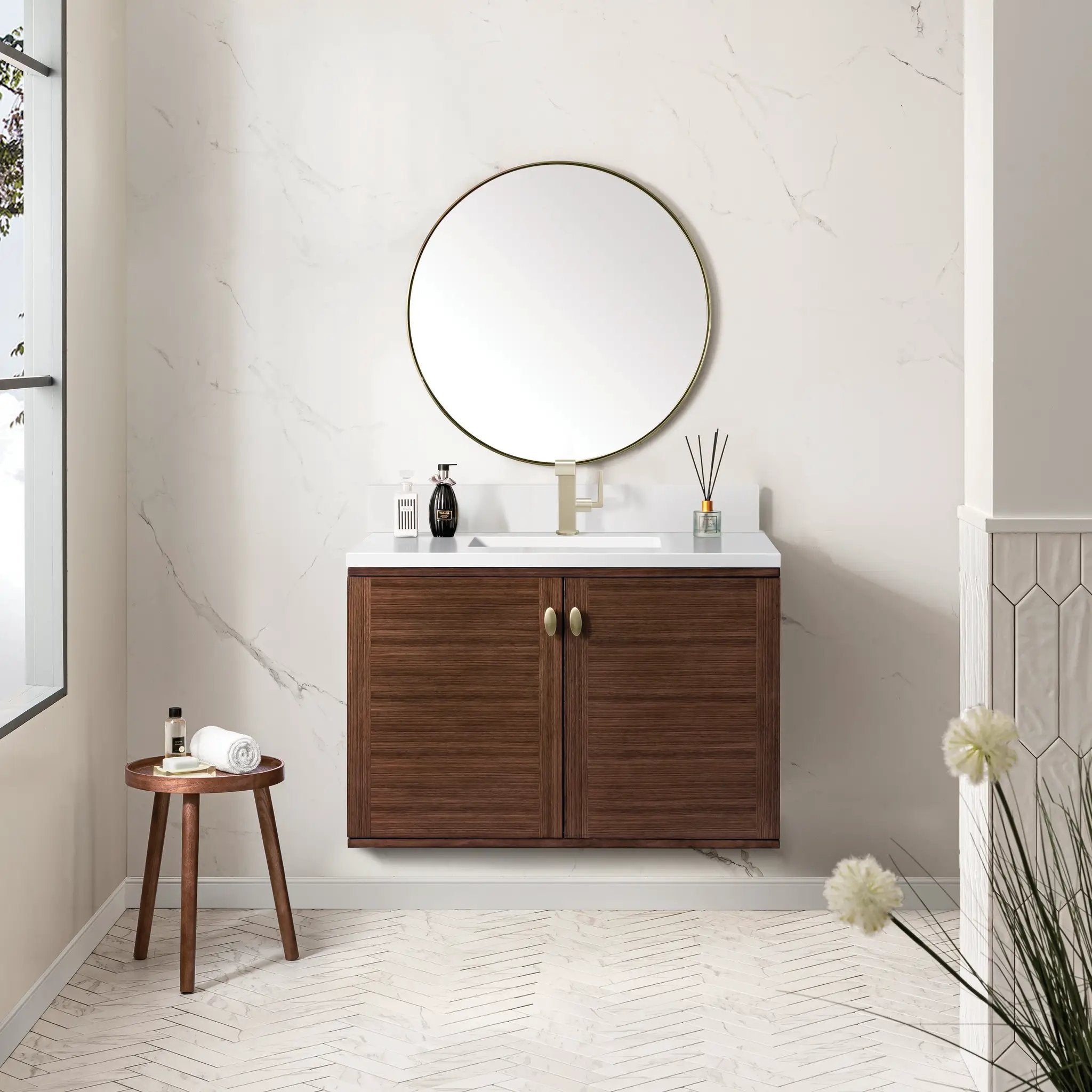 mid-century walnut vanity