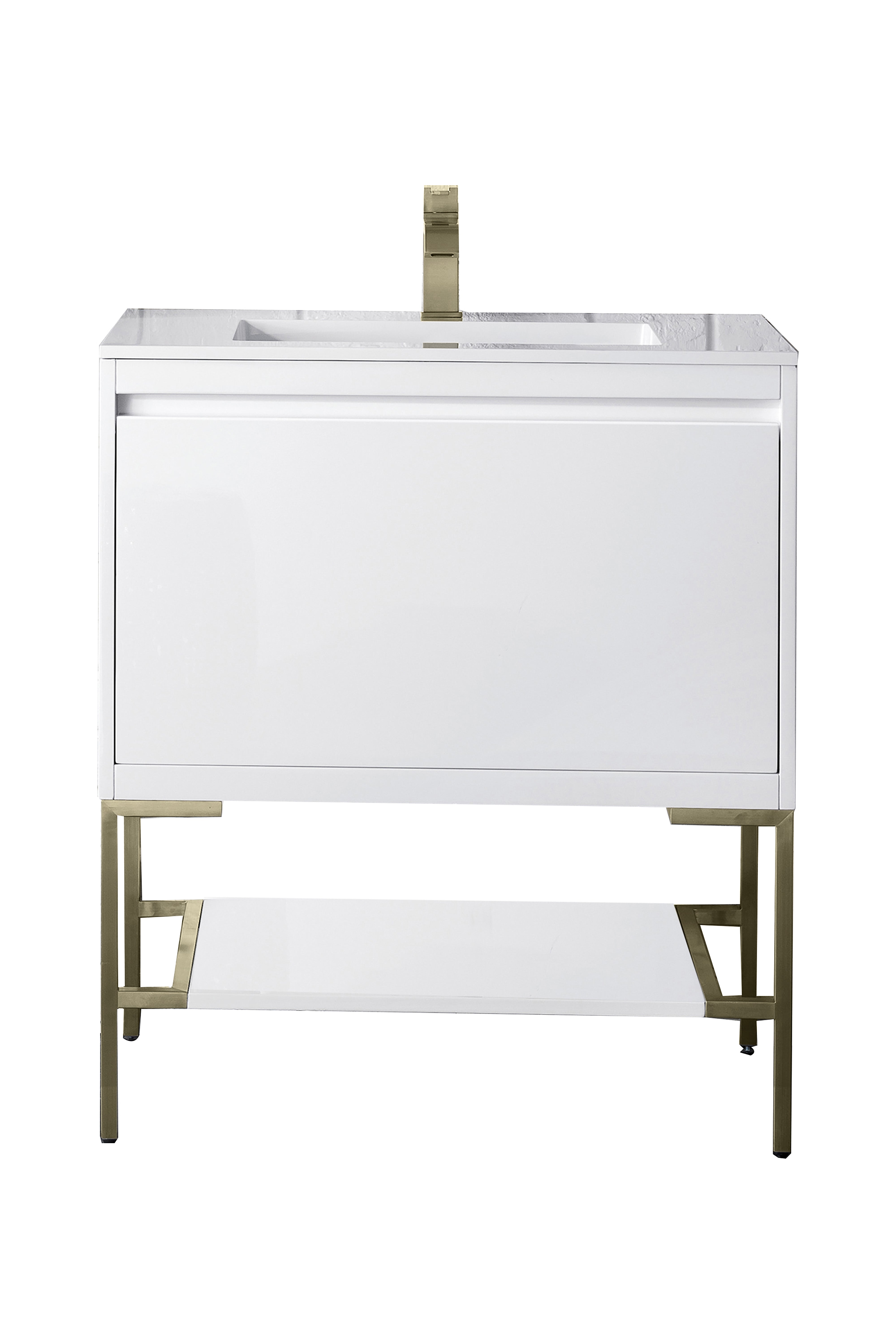 James Martin Vanities Mantova 31.5" Single Vanity - Glossy White - Champagne Brass Base