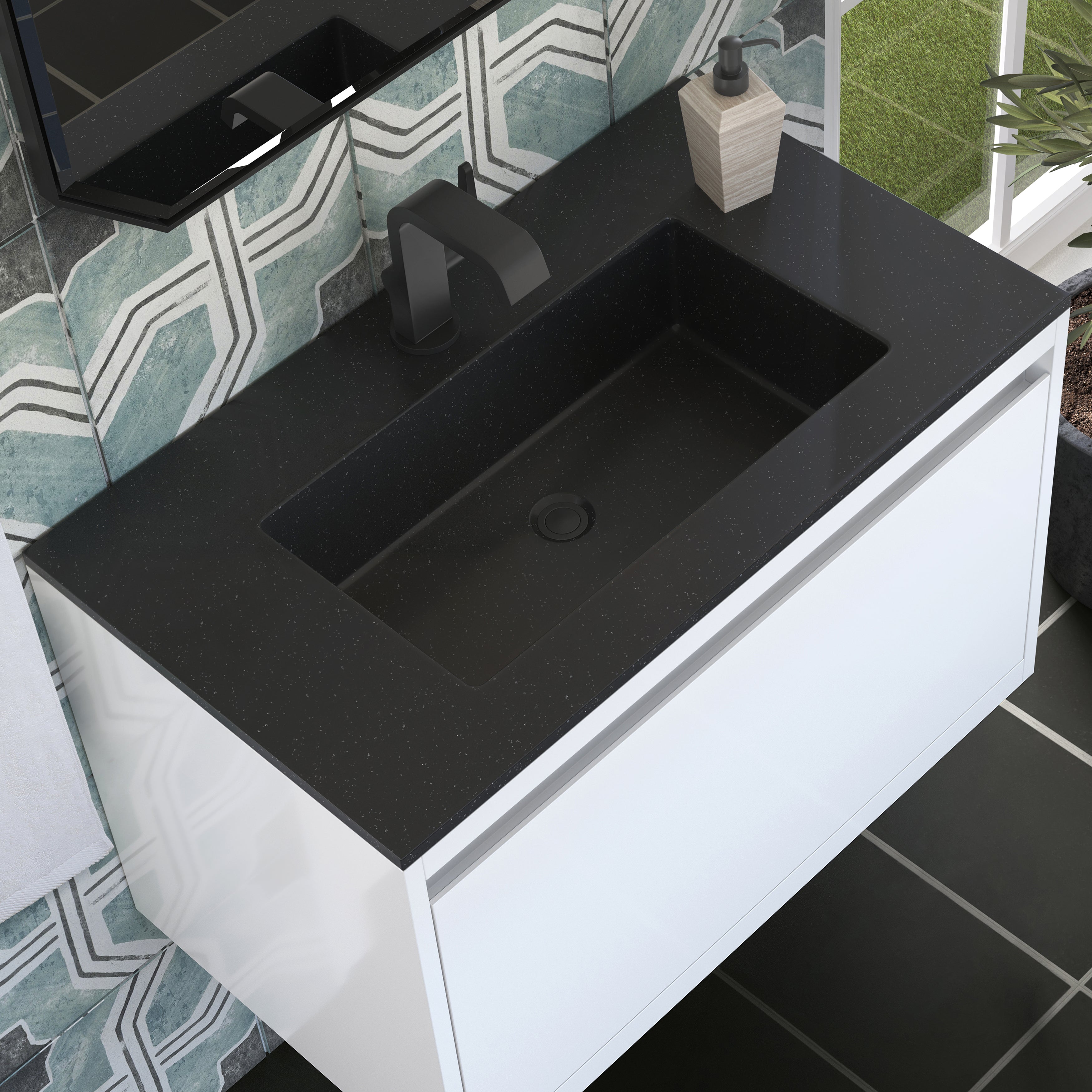 charcoal black composite stone top vanity