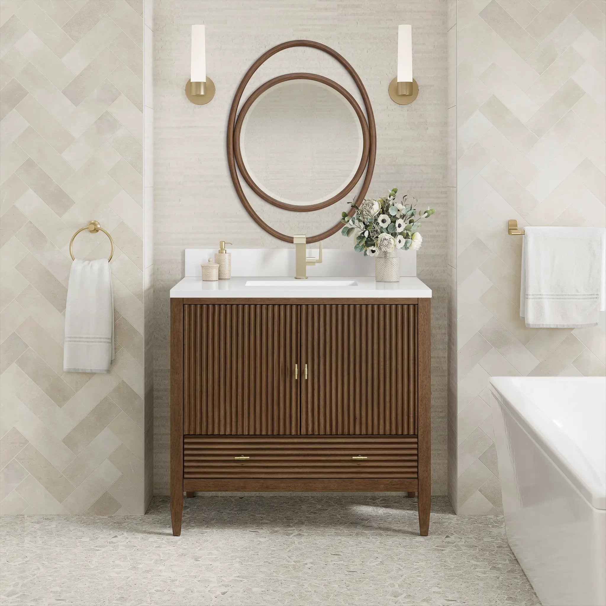 mid-century walnut vanity
