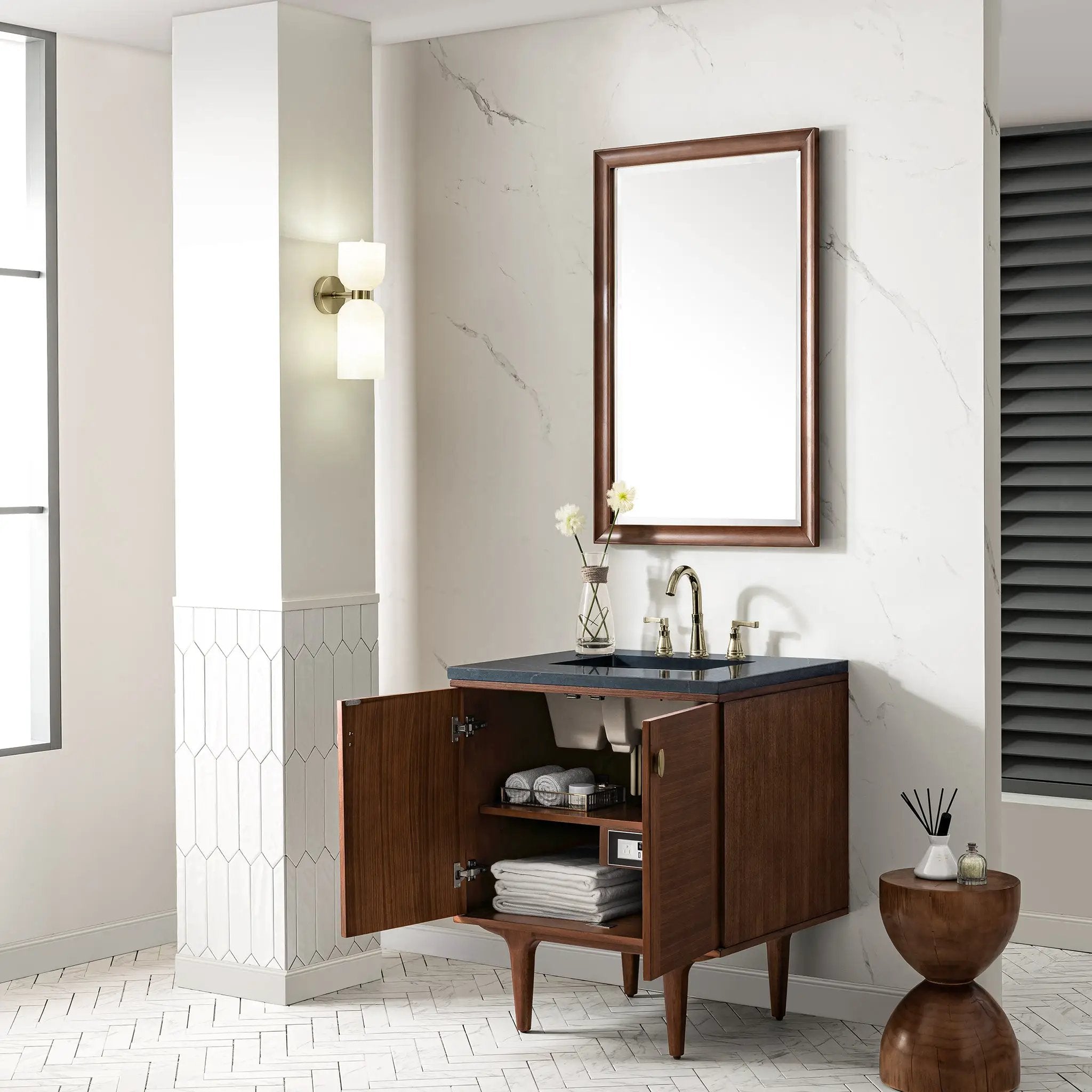 mid-century walnut vanity