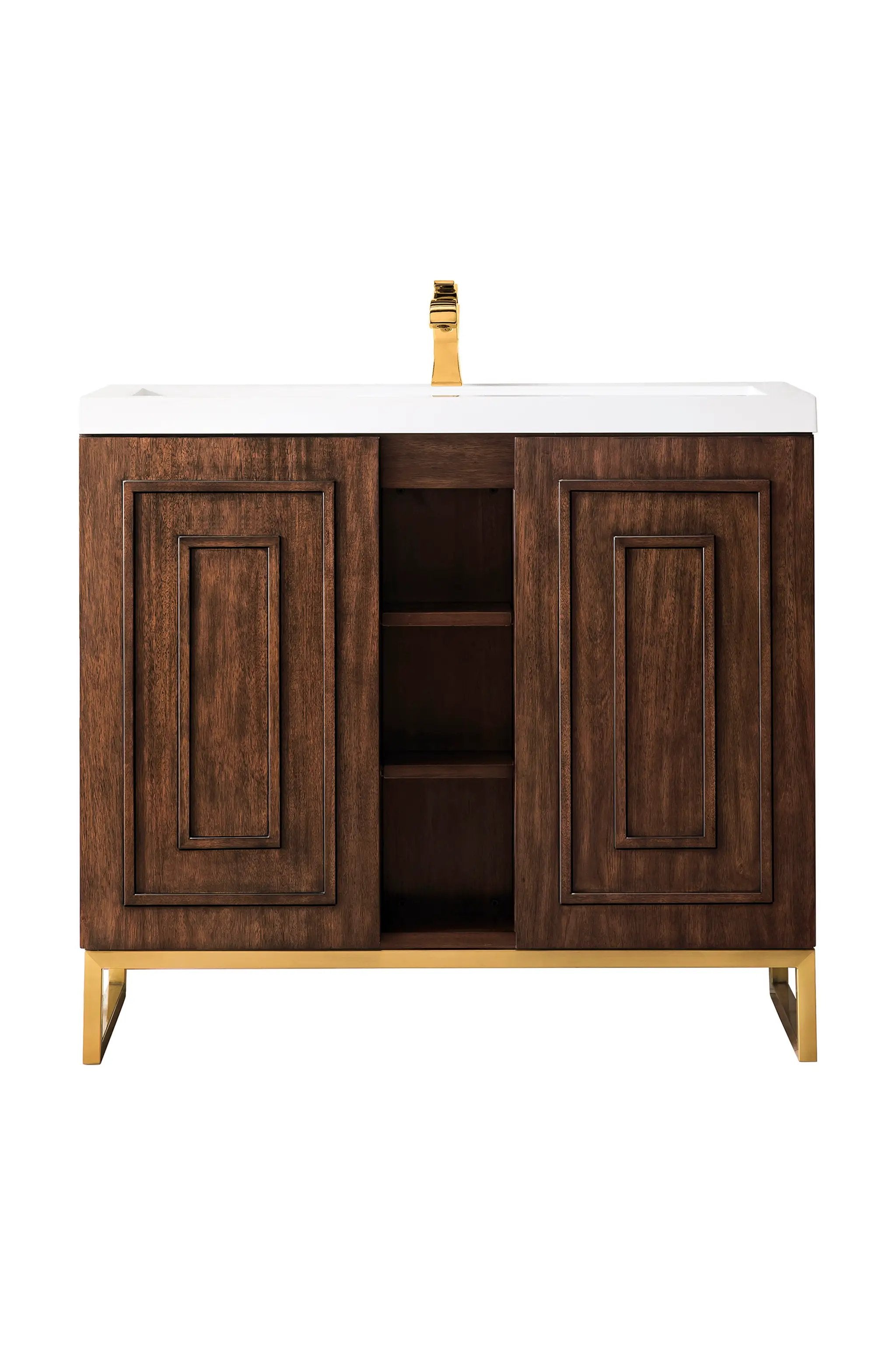James Martin Alicante 39.5" Single Vanity - Mid-Century Acacia with White Glossy Composite Stone Top by James Martin Vanities