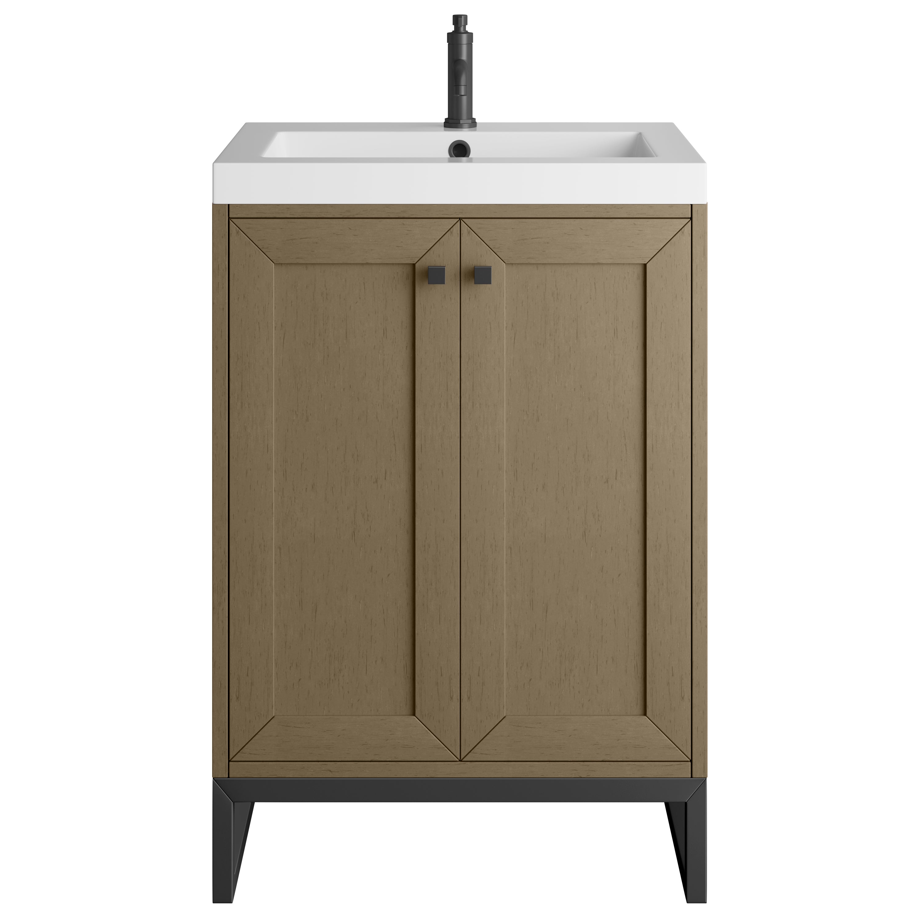 James Martin Vanities Chianti 24" Single Vanity with Matte Black Base and White Glossy Composite Stone Top