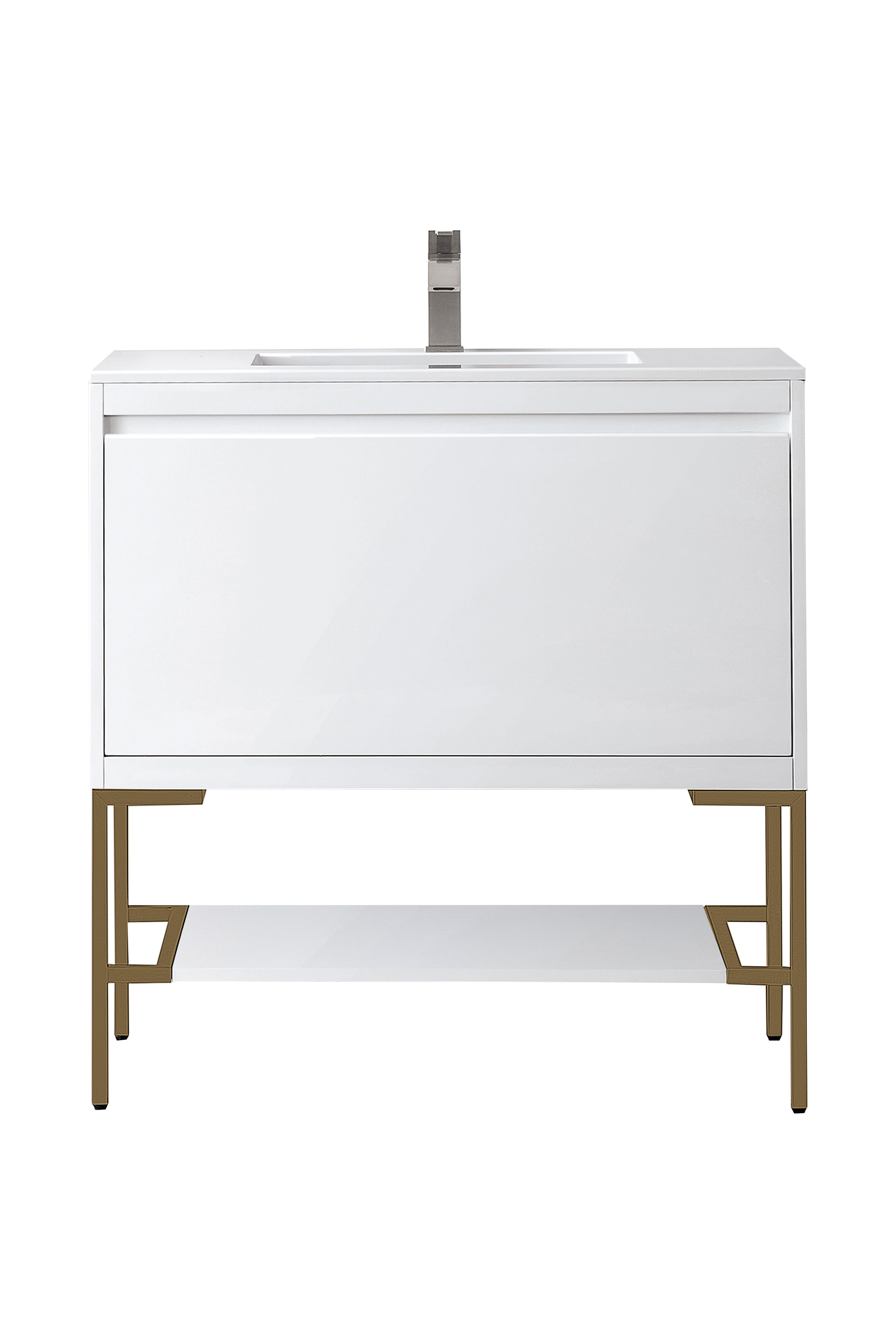 James Martin Vanities Milan 35.4" Single Vanity Cabinet, Glossy White, Radiant Gold